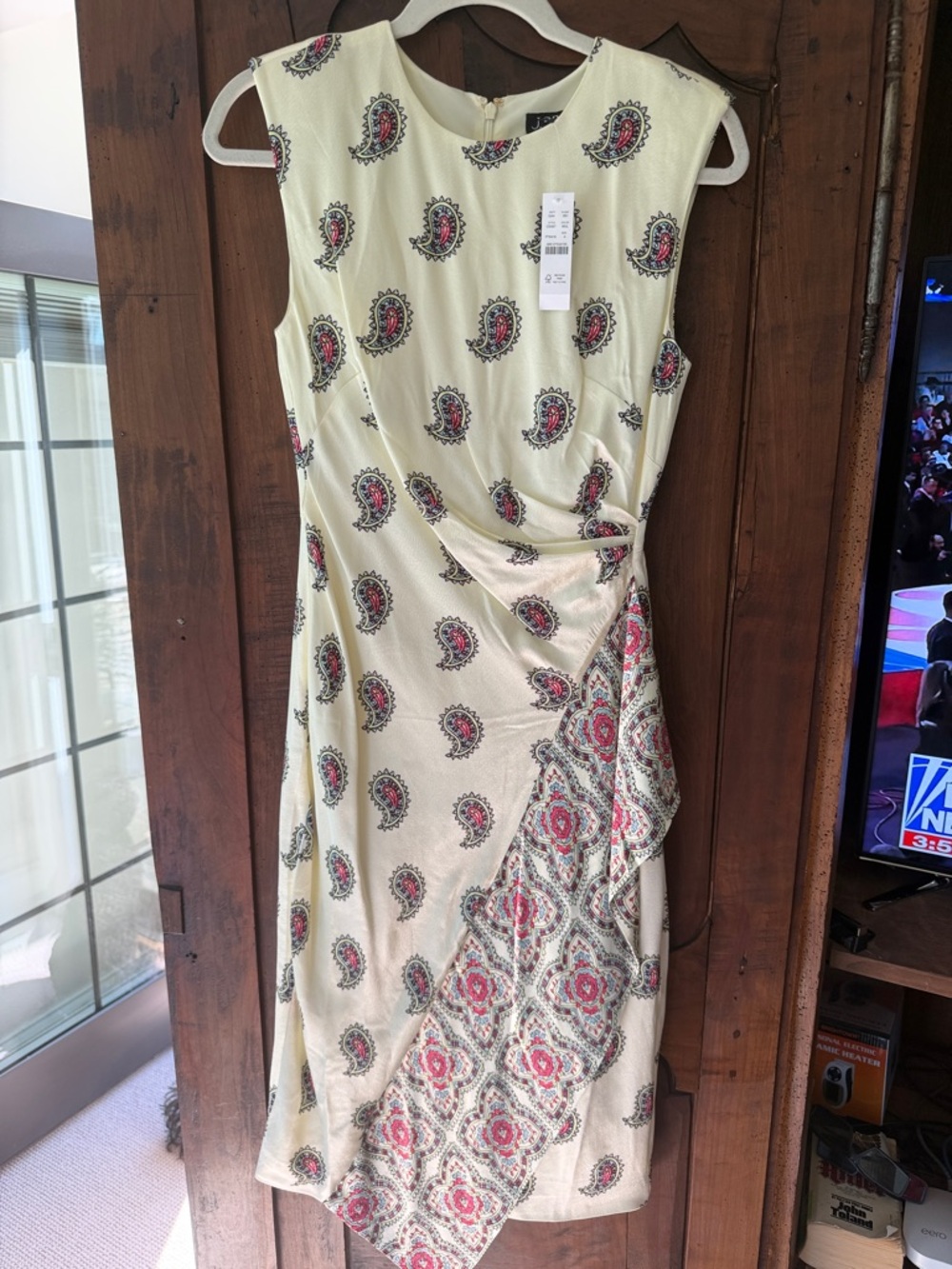 J. Crew Cream Paisley-Print Midi Dress with Side Drape